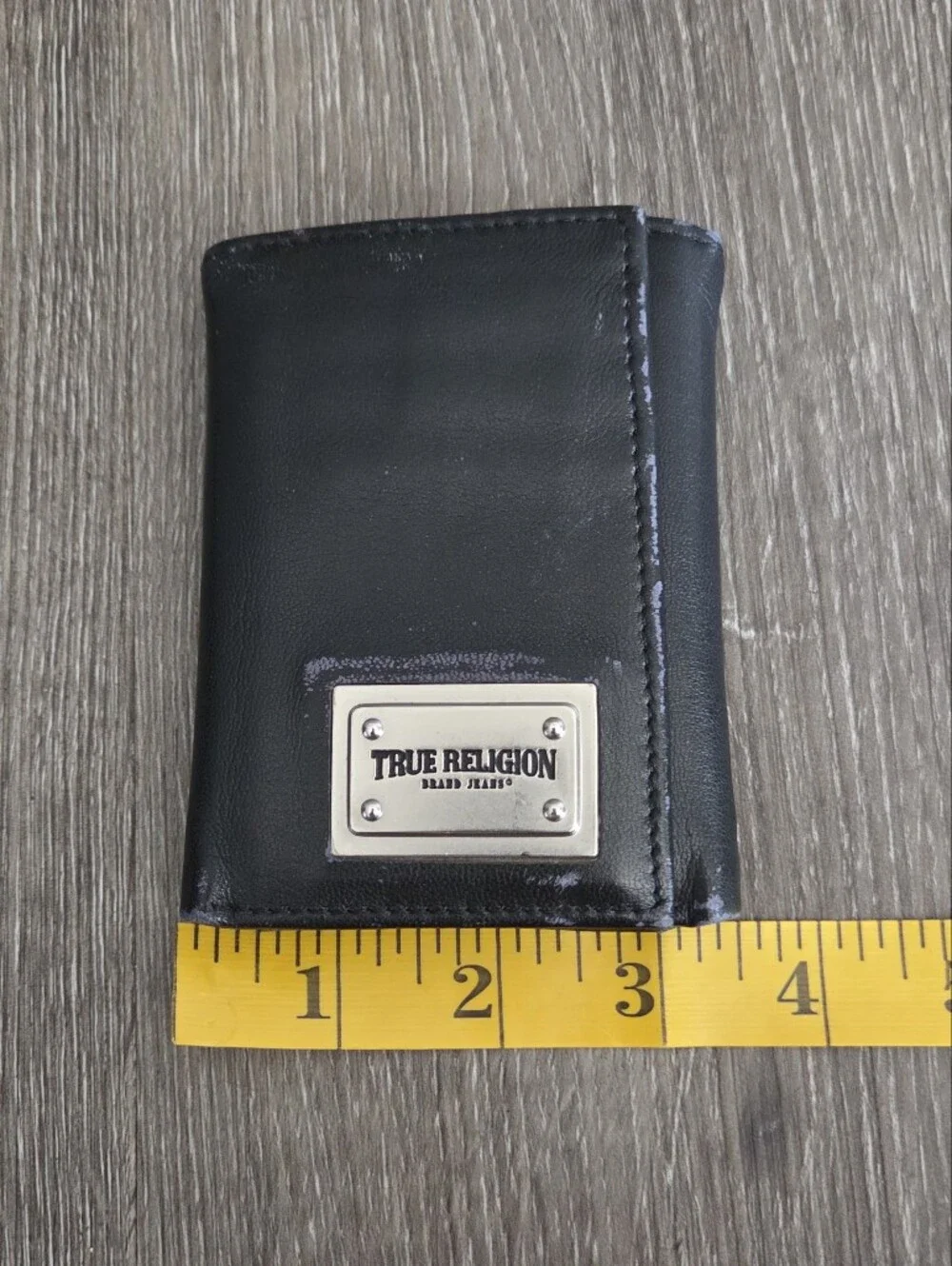 True Religion Genuine Leather Trifold RFID Blocking Protection Black Men Wallet